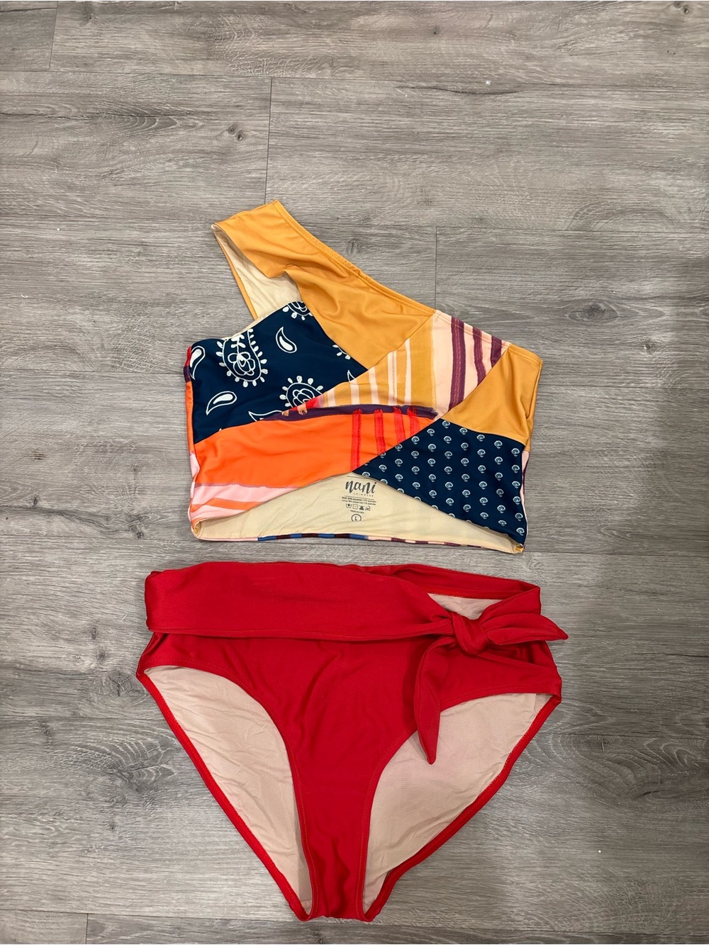 Nani Colorblock One-Shoulder Bikini Set in Red and Multicolor